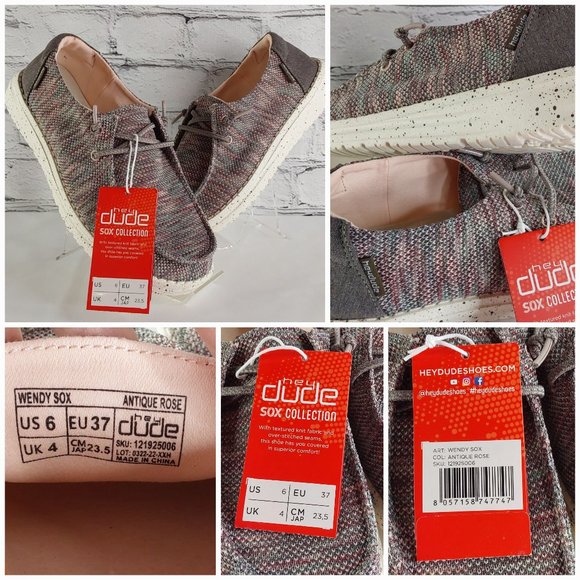 HEY DUDE 'WENDY SOX' MOCCASIN SHOES ANTIQUE ROSÈ HEATHER - Picture 11 of 16